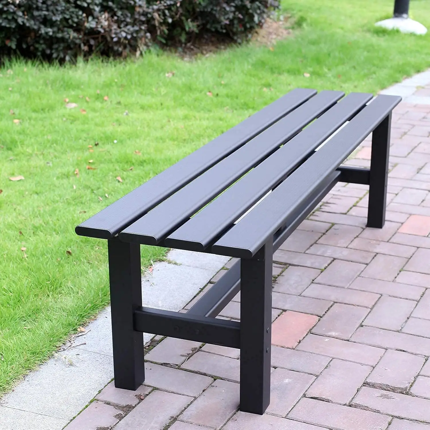 59 Inches Aluminum Outdoor Weatherproof Bench Backless, 330 LBS Bearing Capacity Garden Porch Bench