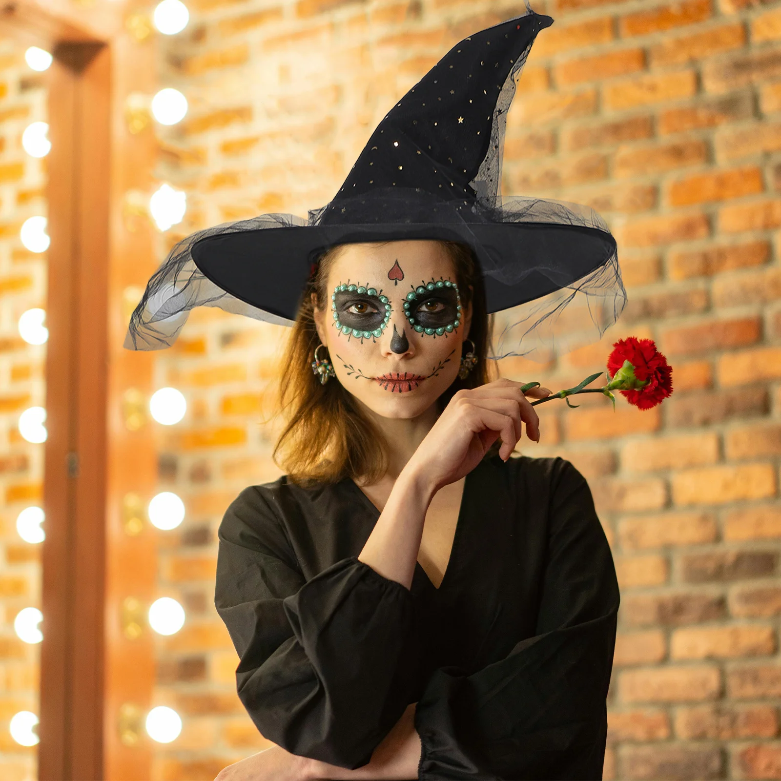 หมวกวิเศษตาข่ายขนาดใหญ่สำหรับผู้ใหญ่ ปีกกว้าง ปลายแหลม สำหรับคอสเพลย์ งานปาร์ตี้ฮาโลวีน ของตกแต่ง ถ่ายรูป อุปกรณ์ประกอบชุดแฟนซี