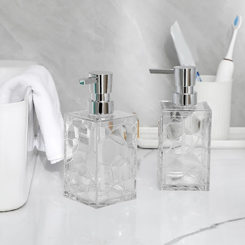 Dispensador de jabón para manos, botellas de bomba de líquido de plástico acrílico transparente, dispensador de loción recargable para decoración de baño