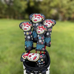 Cartoon Clowns Golf Club #1 #3 #5 Wood Head covers Driver Fairway Woods hybird putter Cover Pu leather embroidery