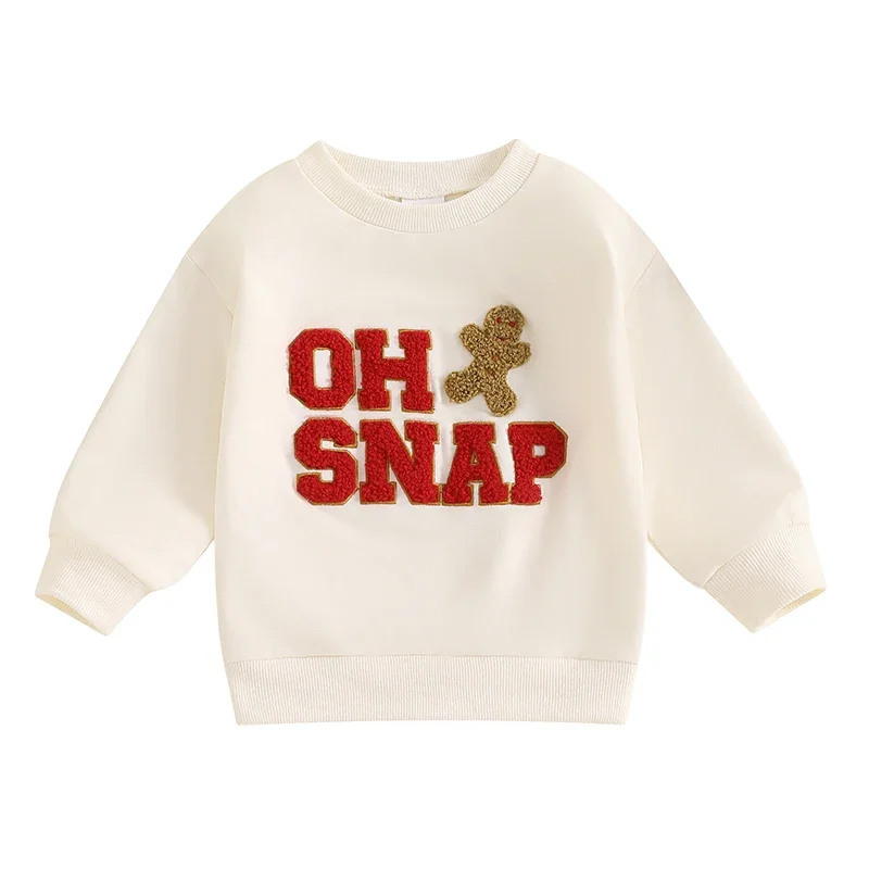 2024 New Style Pudcoco Girl Boy Christmas Sweatshirt Letter Gingerbread Embroidery Long Sleeve Pullovers Autumn Tops