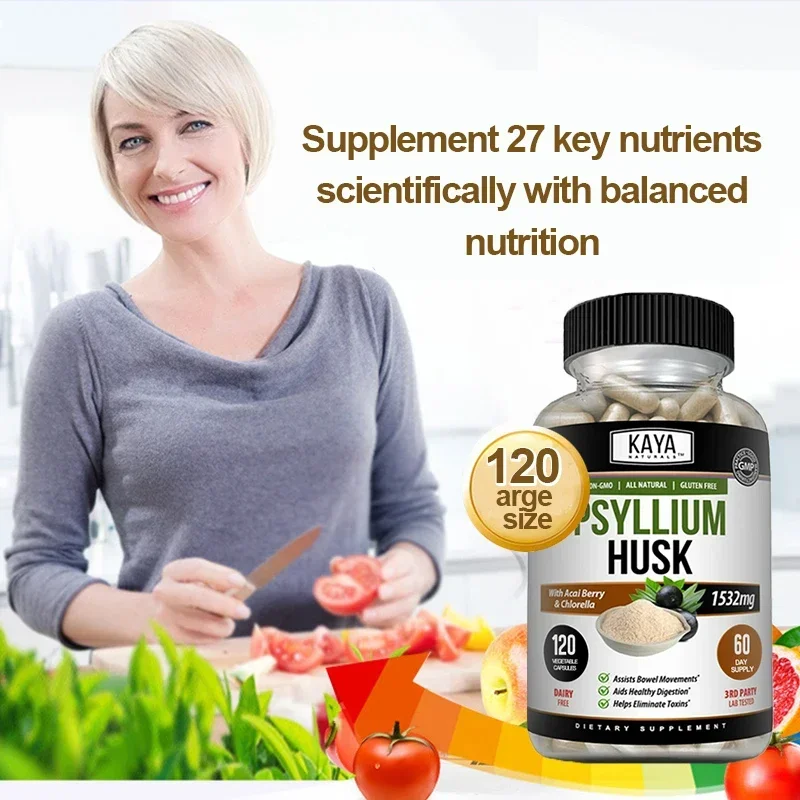 Psyllium Husk Capsules - Helps Improve Metabolism, Promote Bowel Movements, Aid Detoxification & Cleanse The Colon