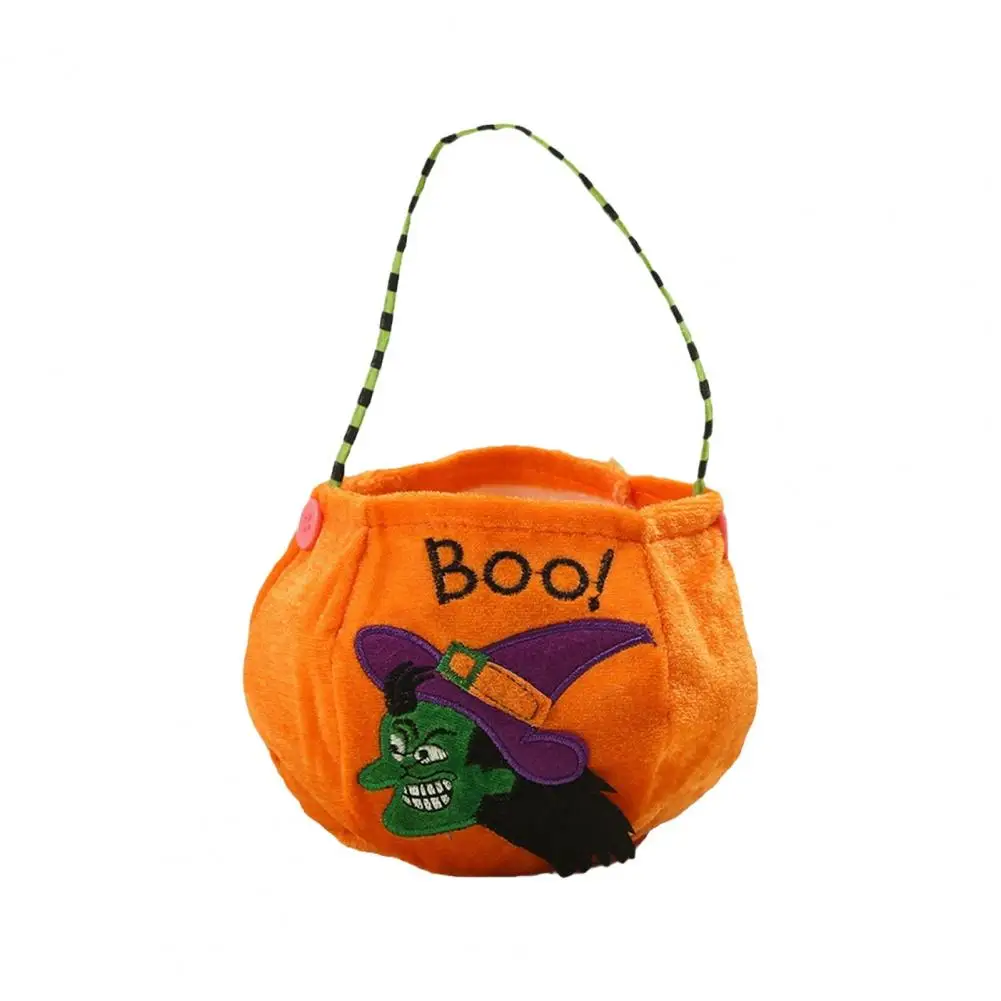 Halloween Candy Basket Embroidered Pumpkin Witch Tote Bag for Halloween Candy Trick or Treat Foldable Portable Handbag Basket