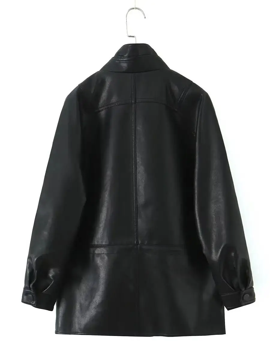 Damskie kurtki motocyklowe w stylu retro vintage z imitacji skóry PU, luźne, długie, oversize, streetwearowe, model BF, kolekcja 2025