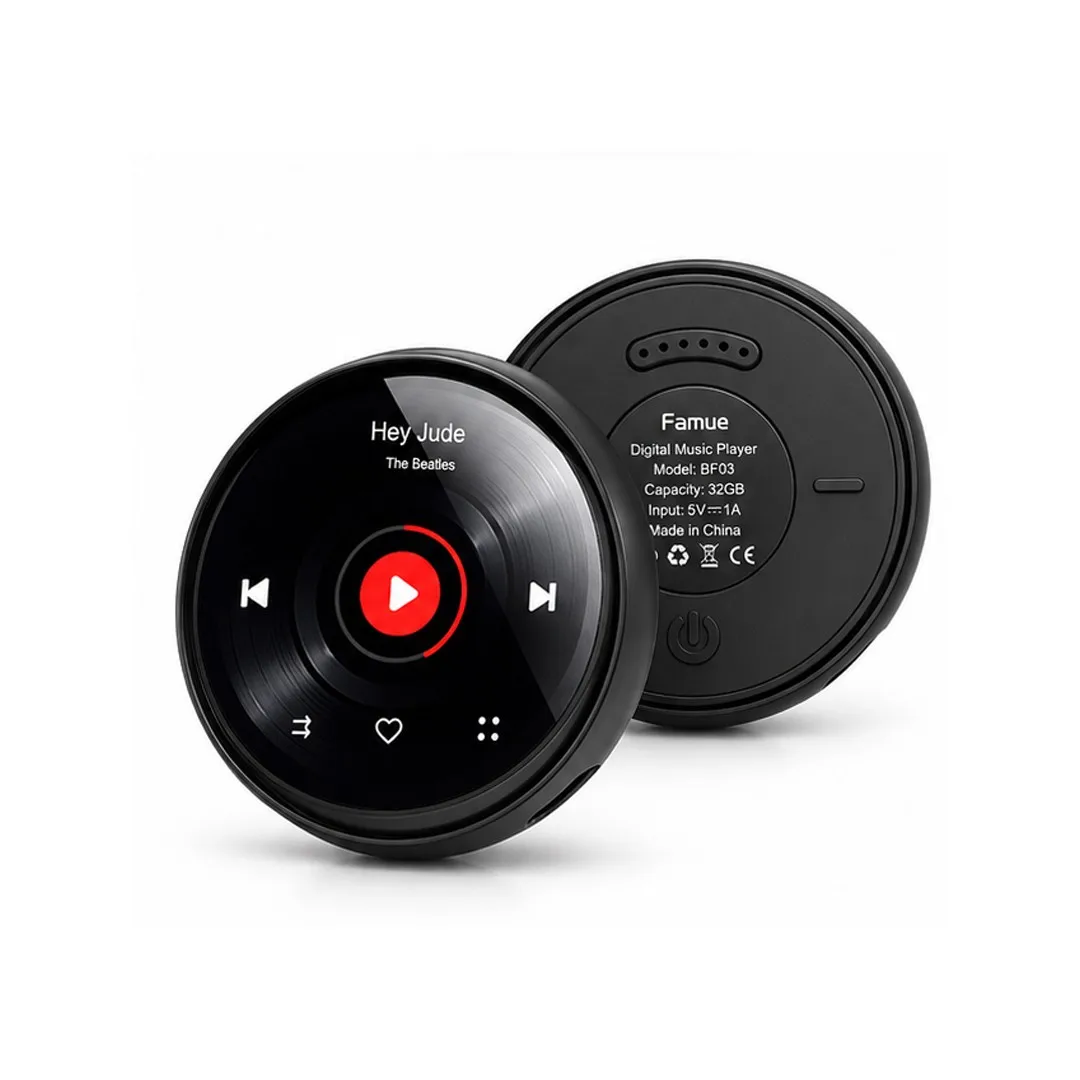 Walkman MP3-Player Bluetooth 5.3 Verlustfreier HiFi-Musikplayer mit Doppelring-Vinyl-Display, tragbarer Sprachrekorder, 64 GB, Lanyard