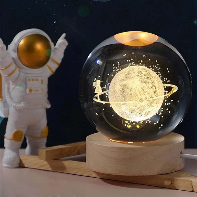 

IALJ-LED 3D Engraved Starry Glass Sphere Night Light Galaxy Ball Lamp With Wooden Base For Home Decor Gifts For Women And Girls