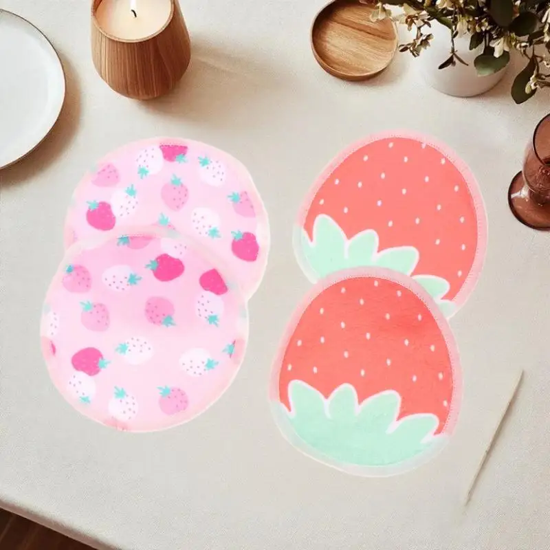 10 個のメイク落としパッド洗える二層イチゴプリントクリーニングコットン再利用可能なフェイシャルメイクアップ除去パッドツール