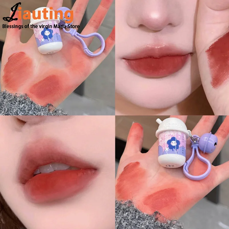 Cute Red Brown Stain Keychain Lip Gloss Waterproof Long-Lasting Easy To Wear Velvet Lip Mud Autumn/Winter Korean Makeup Lip Tint