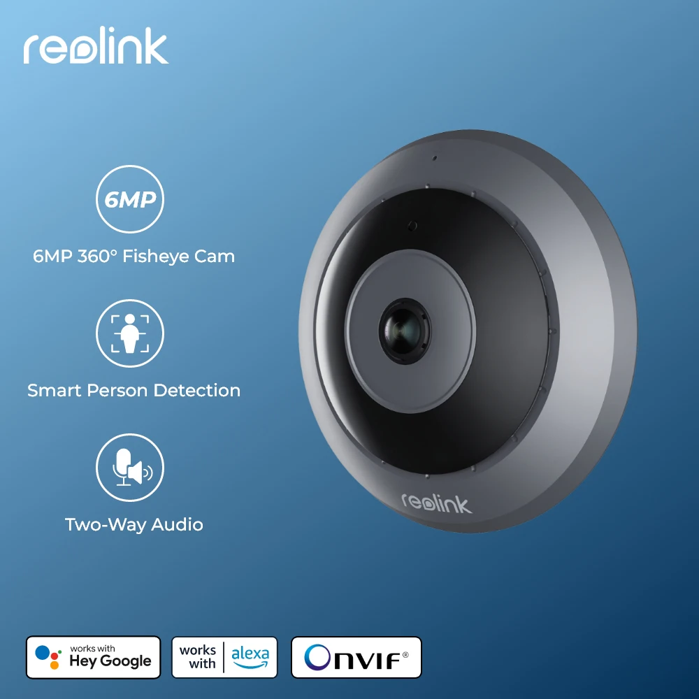 Reolink 6MP Fisheye WiFi Câmera de segurança 2.4 / 5GHz Câmera interna sem fio Áudio bidirecional Detecção inteligente 360 ° Panorama Câmeras PoE