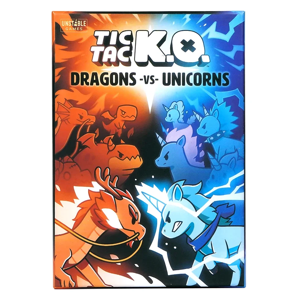 Unstable Games Tic Tac K.O.  Dragons Vs Unicorns Base Game Quick-To-Learn Team Card Game 2-4 Players Great For Game Night