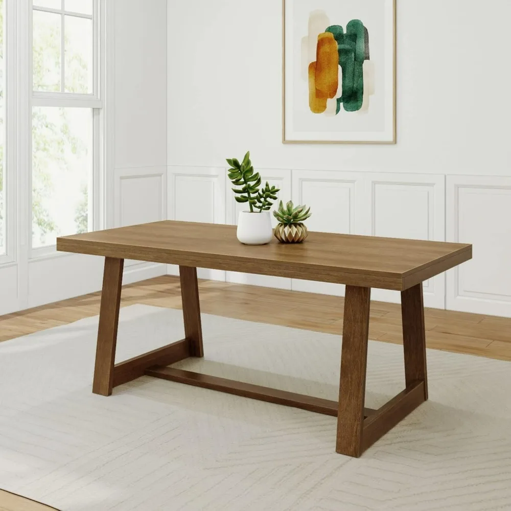 Dining Table, Solid Wood Rustic Kitchen Table, Large Wooden Rectangular Dinner Table for Dining Room, Home Office, Living Room