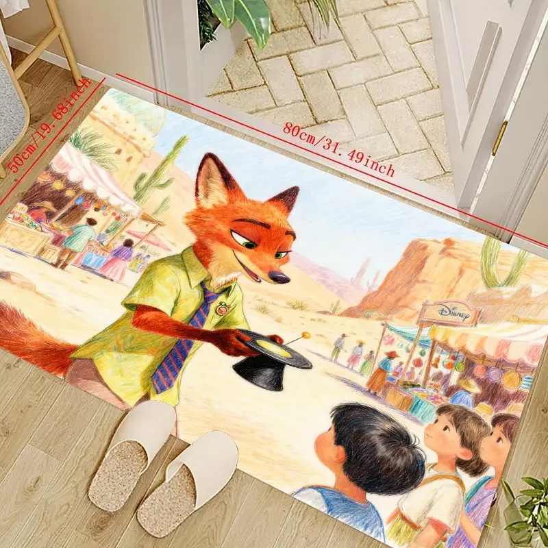 

1PC Disney Zootopia Nick Wilde Fox Floor Mat, Cartoon Anime Character Area Rug, Magic Show Market Scene Design for Living Room B