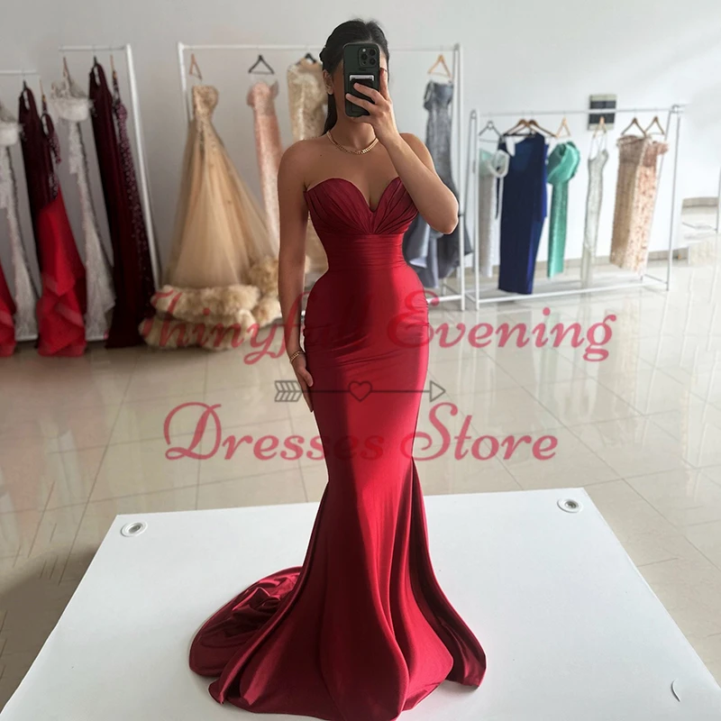 Thinyfull Sexy Mermaid Prom Evening Dresses Red Sweetheart Floor Length Party Dress Formal Night Cocktail Prom Gowns Plus Size