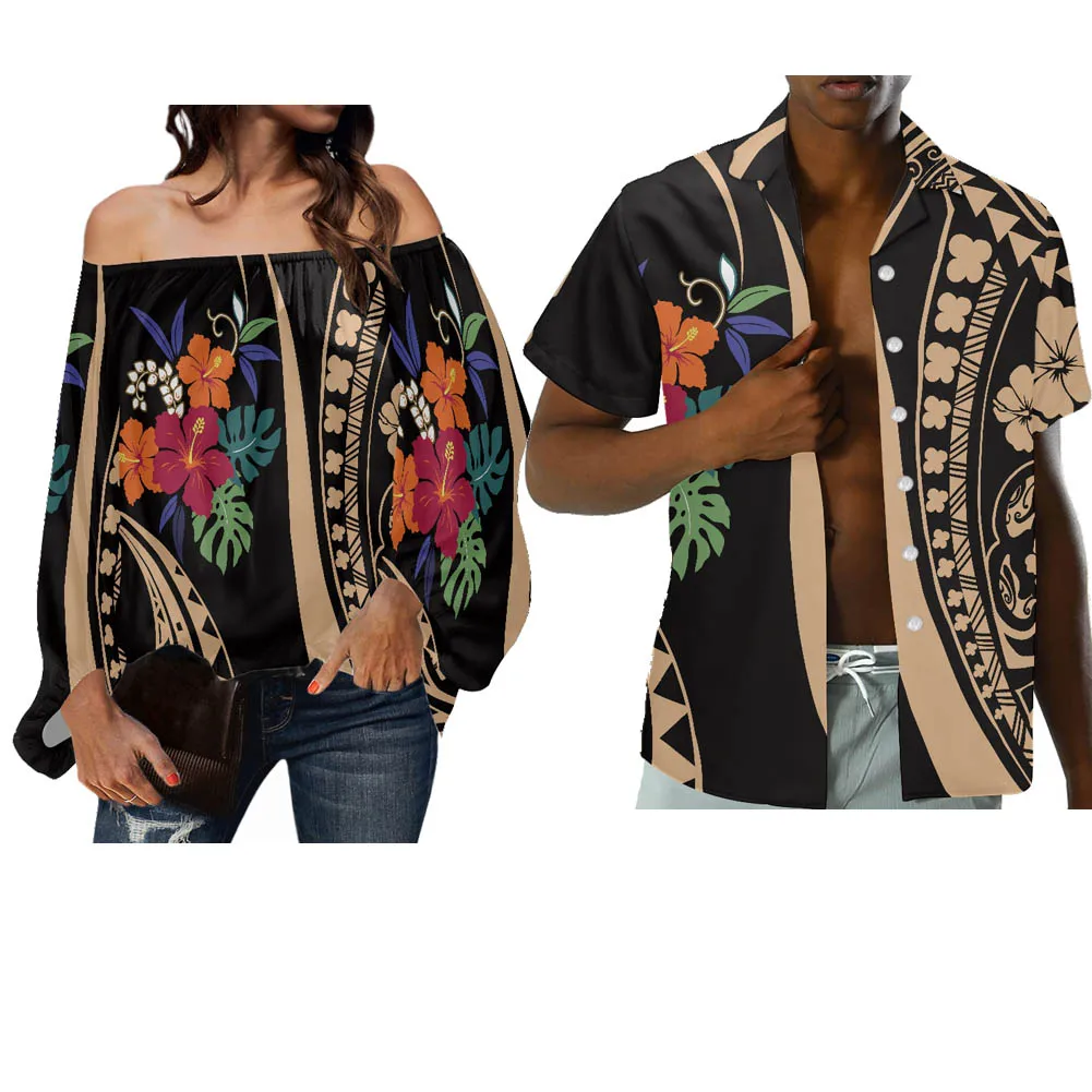 

HYCOOL Hawaii Polynesian Traditional Tribal Print Breathable Summer Women lantern Sleeve Chiffon Floral Tops Shirt Blouse Ladies