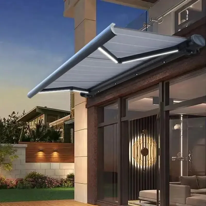 

Outdoor luxury awning terrace waterproof full box retractable awning with LED lights