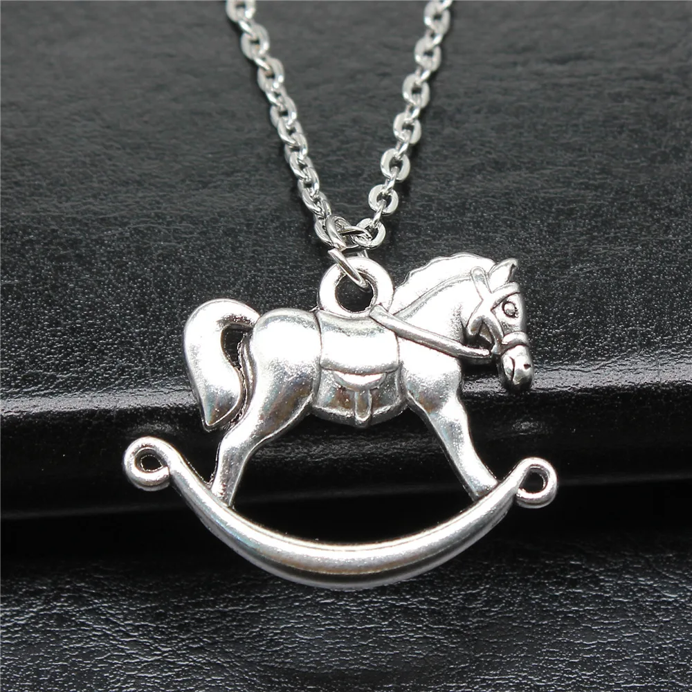 Fashion Simple Vintage Antique Silver Color 30x23mm Rocking Horse Pendant Necklace For Women