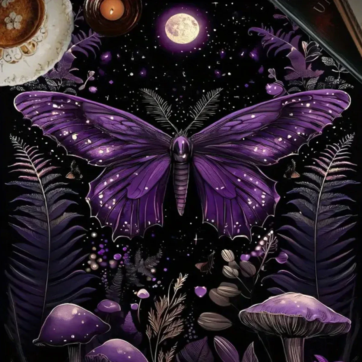 50/75/110/137cm Tarot mat Mystical Purple Butterfly Tarot Tablecloth Altar Cloth Moonlight Mushrooms Plants Witchcraft Astrology