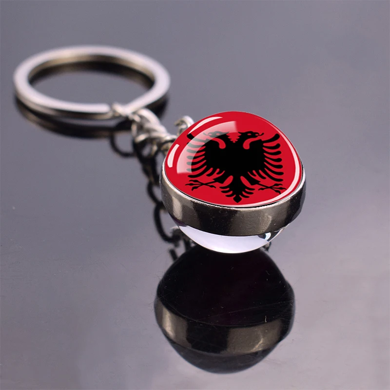 Esspoc Albania Flag Key Chain Fashion Glass Dome Keychains Keyrings Patriot Souvenir Gifts Albanian Flags Jewelry Accessory