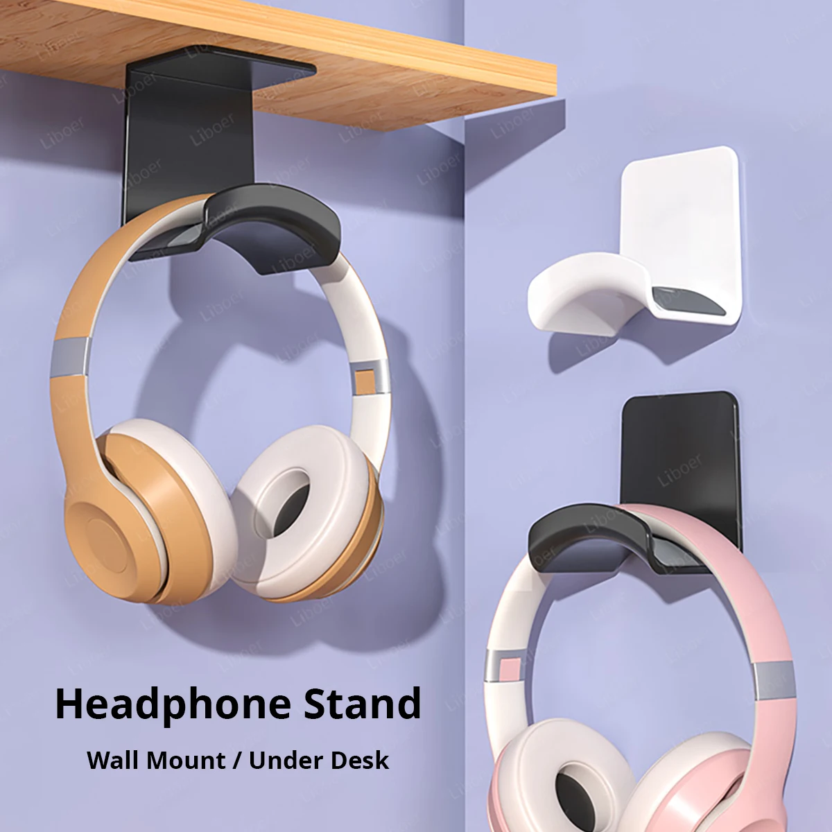 

Wall Mounted Headphone Stand Space-saving Under Desk Headset Holder Adhesive No Drilling Hanger Universal Plastic Support Rack