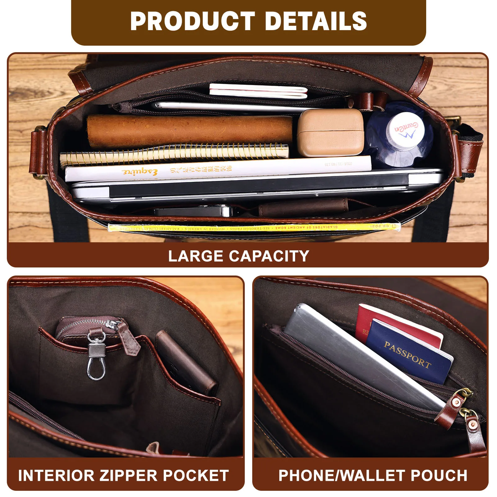 S.WORKER Vintage Echtleder Herren-Umhängetasche Crossbody-Taschen Crazy Horse Rindsleder Schultertasche Top-Layer Mode – Detail 12
