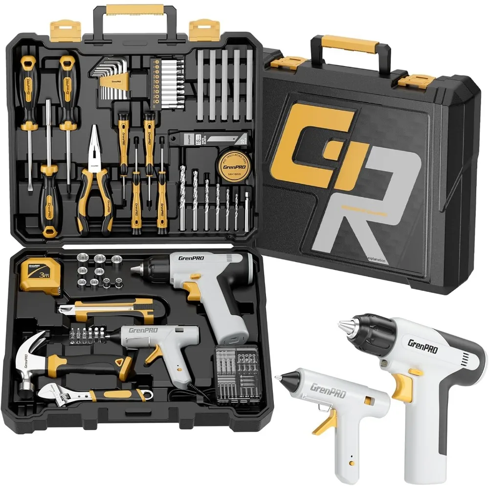 188 Piece Tool Kit with Cordless Drill for Home Auto Repair Portable Storage Box