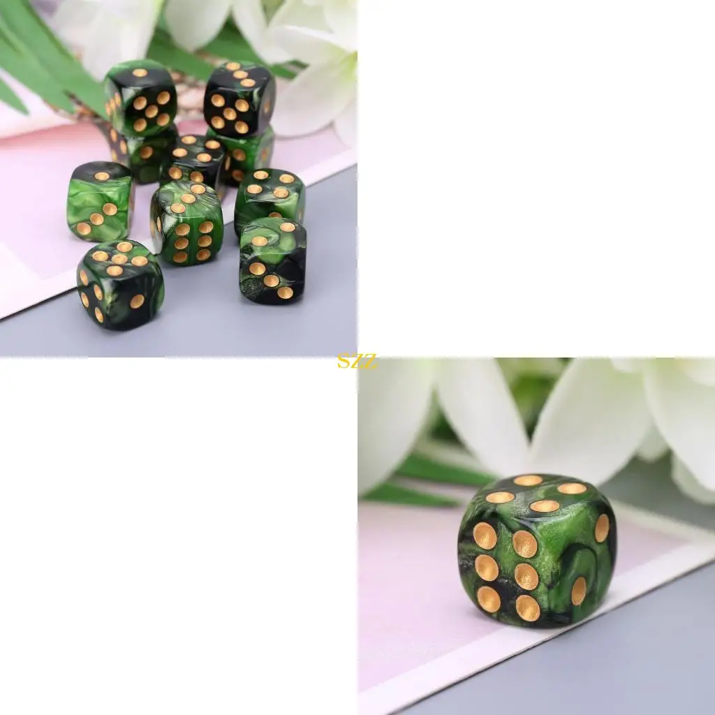

10 шт. 16 -миллиметровая смола D6 Черно зеленый золотой точки раунды