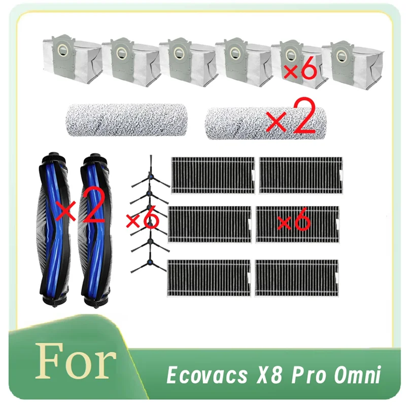 

A97Z 22 Pcs For Ecovacs X8 Pro Omni Robot Vacuum Roller Side Brush HEPA Filter Mop Pad Dust Bag Ultra Durable Accessories