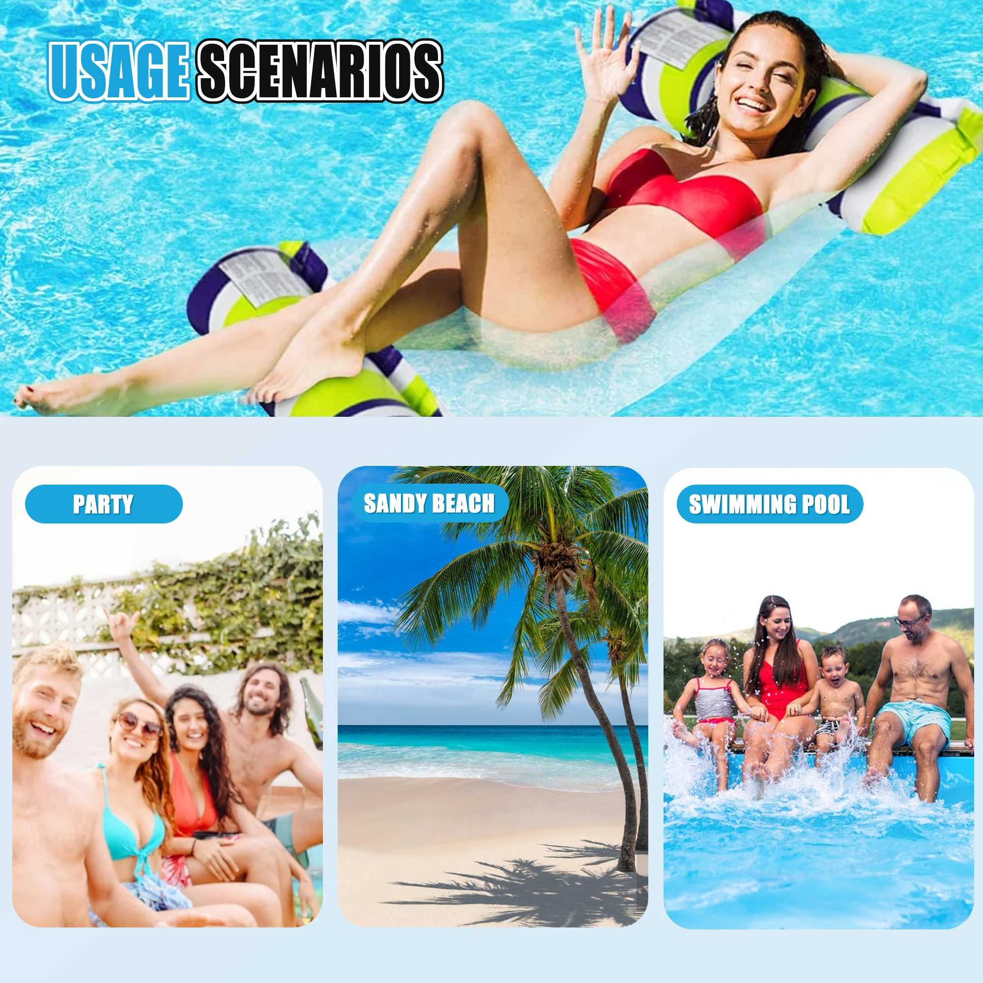 2 Pack Inflatable Floating Hammock, 4 in 1 Adult Pool Float, Inflatable Pool Mattress, with 2 Manual Air Pump, for Beach Party