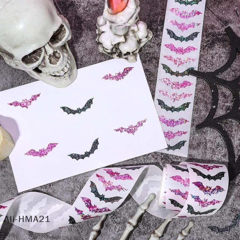 【H】500Pcs/roll Laser Black Bat Waterproof Glitter Self-Adhesive Decals Halloween Bat Stickers For Party Scrap DIY Accessories - Image 4