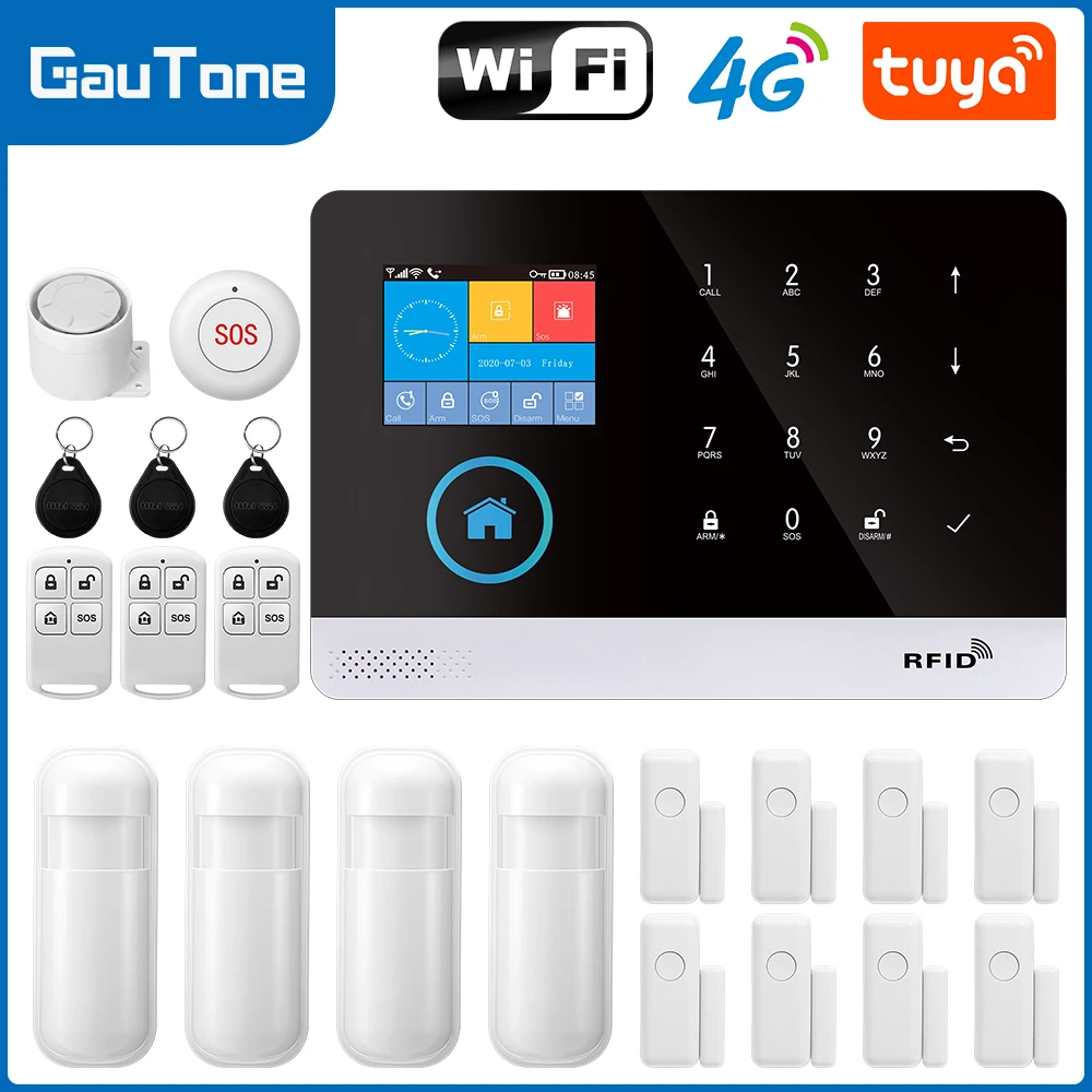 Gautone 4G Wifi Security Alarm System for Home 2G Burglar House Alarm Tuya Smart Life App Control work with Alexa