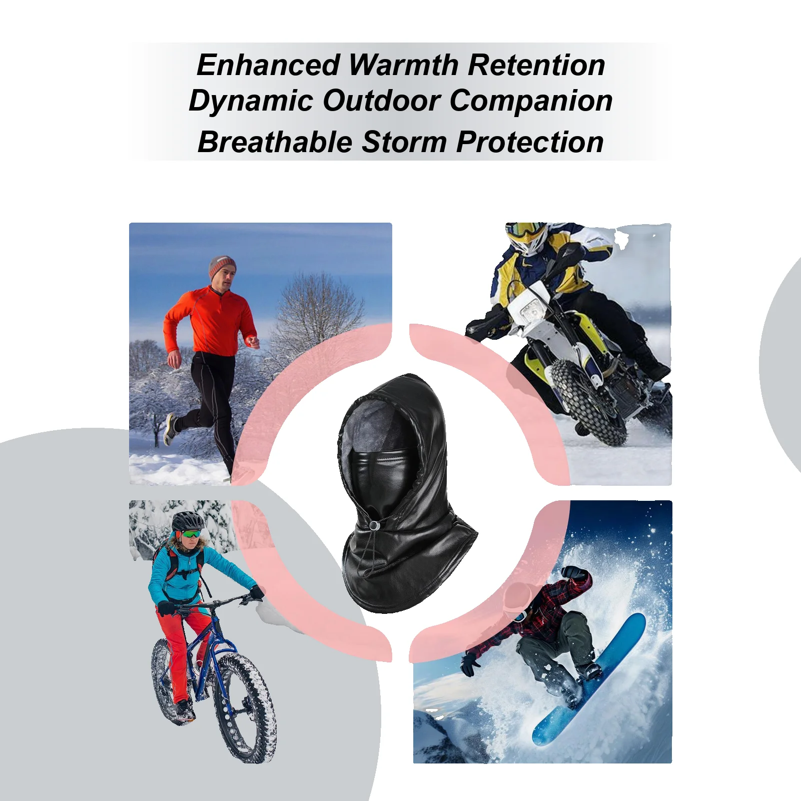 

Winter Face Cover For Men Thermal Thickened Protective PU Winter Cycling Fleece Lined Hood For Outdoor Motorcycle Riding Hiking
