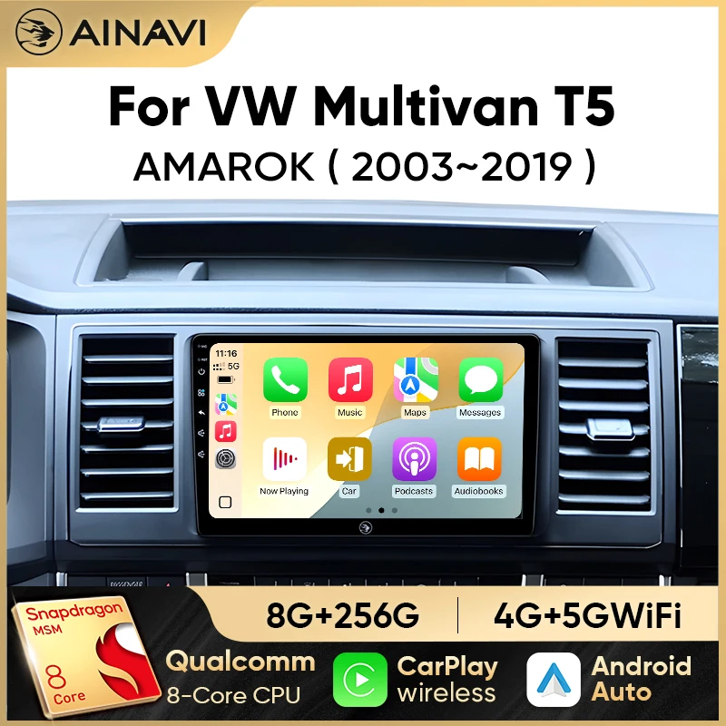Ainavi Car Radio For Volkswagen VW Amarok Multivan T5 Wireless Carplay Android Auto Car Multimedia Player Car Stereo 2 Din HDMI