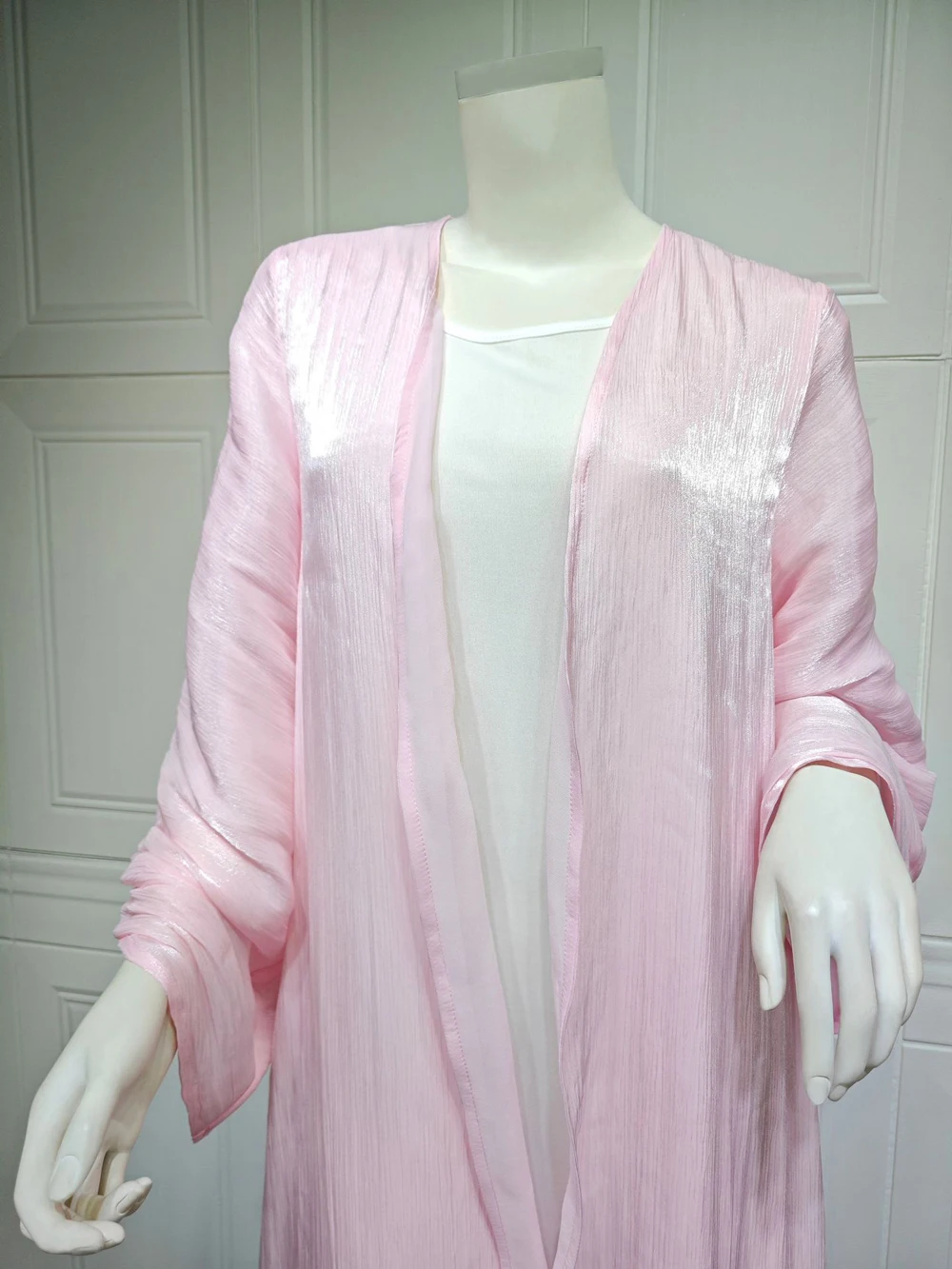 Green Apricot Pink Open Shiny Abaya Muslim Woman Dubai Summer Kaftan Vacation Outfits 2024 Long Sleeve Dress Mesh Free Shipping