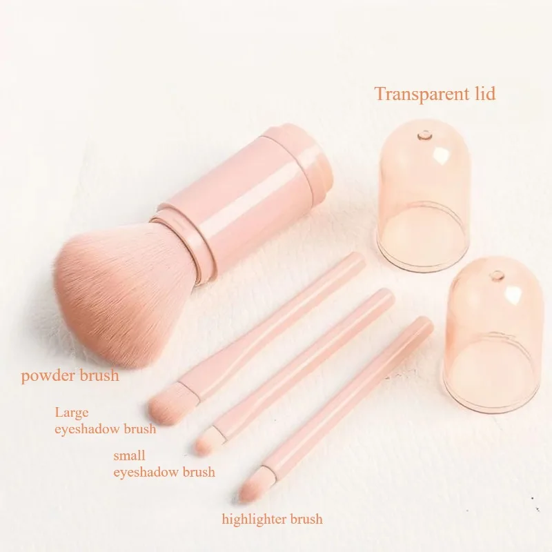 Portable retractable multi-functional makeup brush Blush brush with lid 4-in-1 Loose Powder eyeshadow Brush Set Mini soft brush