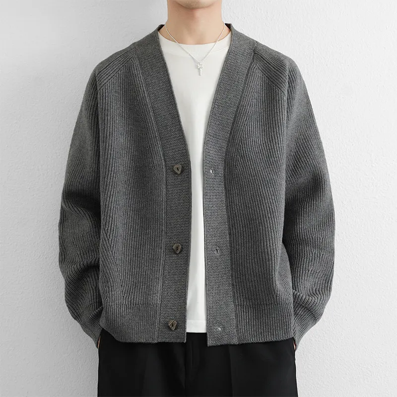 

Men's Faionable Casual V-Ne Open Cardigan Pure Color Knitted Sweater Outerwear Long Sve Warm Spring Autumn Clothing