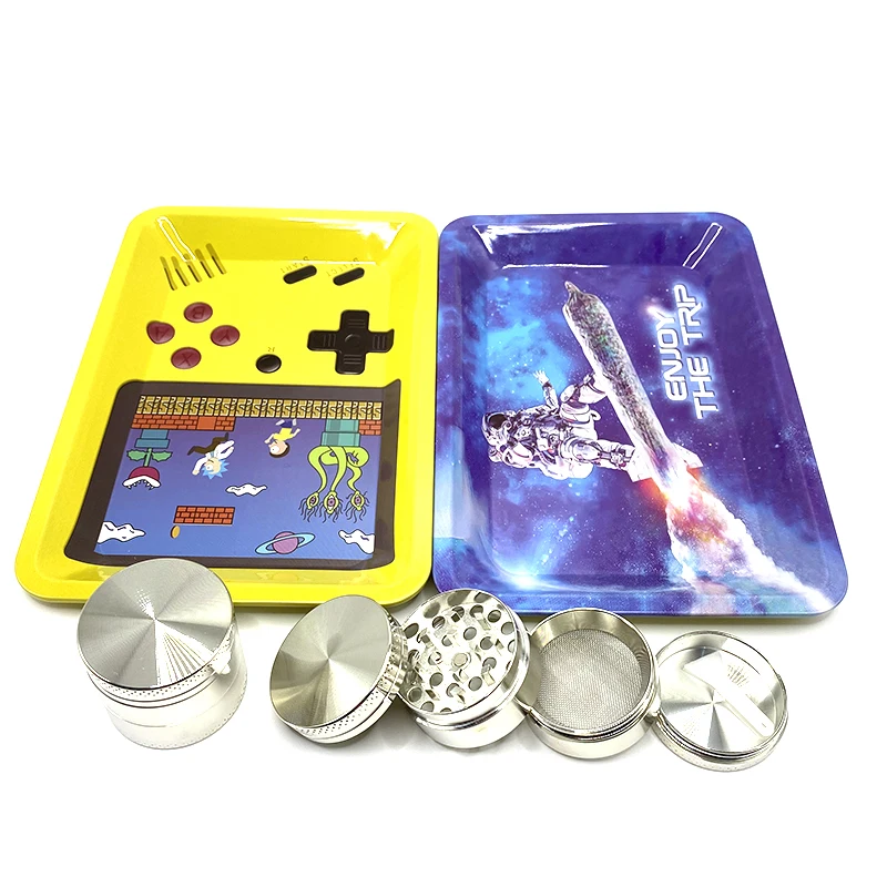 Metal Rolling Tray 7.1X4.9in with 115MM King Size Plastic Tube 40mm Zinc Alloy Herb Grinder 4-layer Crusher Smoking Accessories