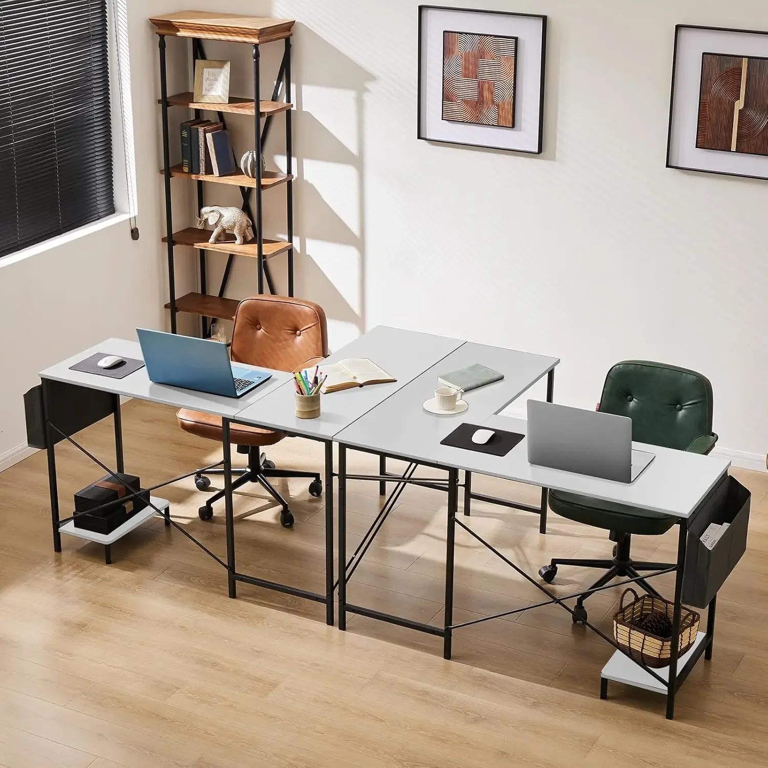 

L-образный игровой стол, прочный угловой компьютерный стол для домашнего офиса, общежития, просторный для двойных мониторов