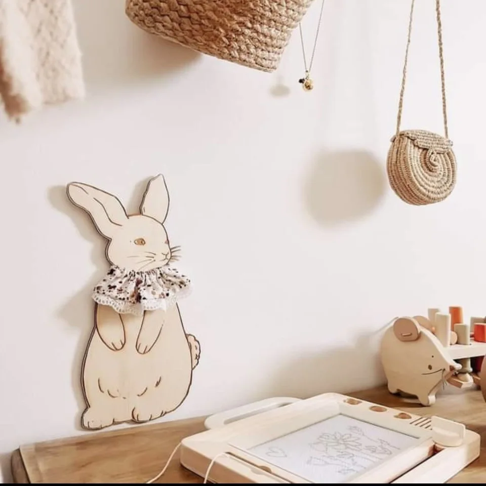 Drewniany króliczek dekoracja ścienna rekwizyty strzeleckie dla dzieci królik naklejka ścienna duży rozmiar drewniana okładka pokój Bayby układ imprezowy Deco