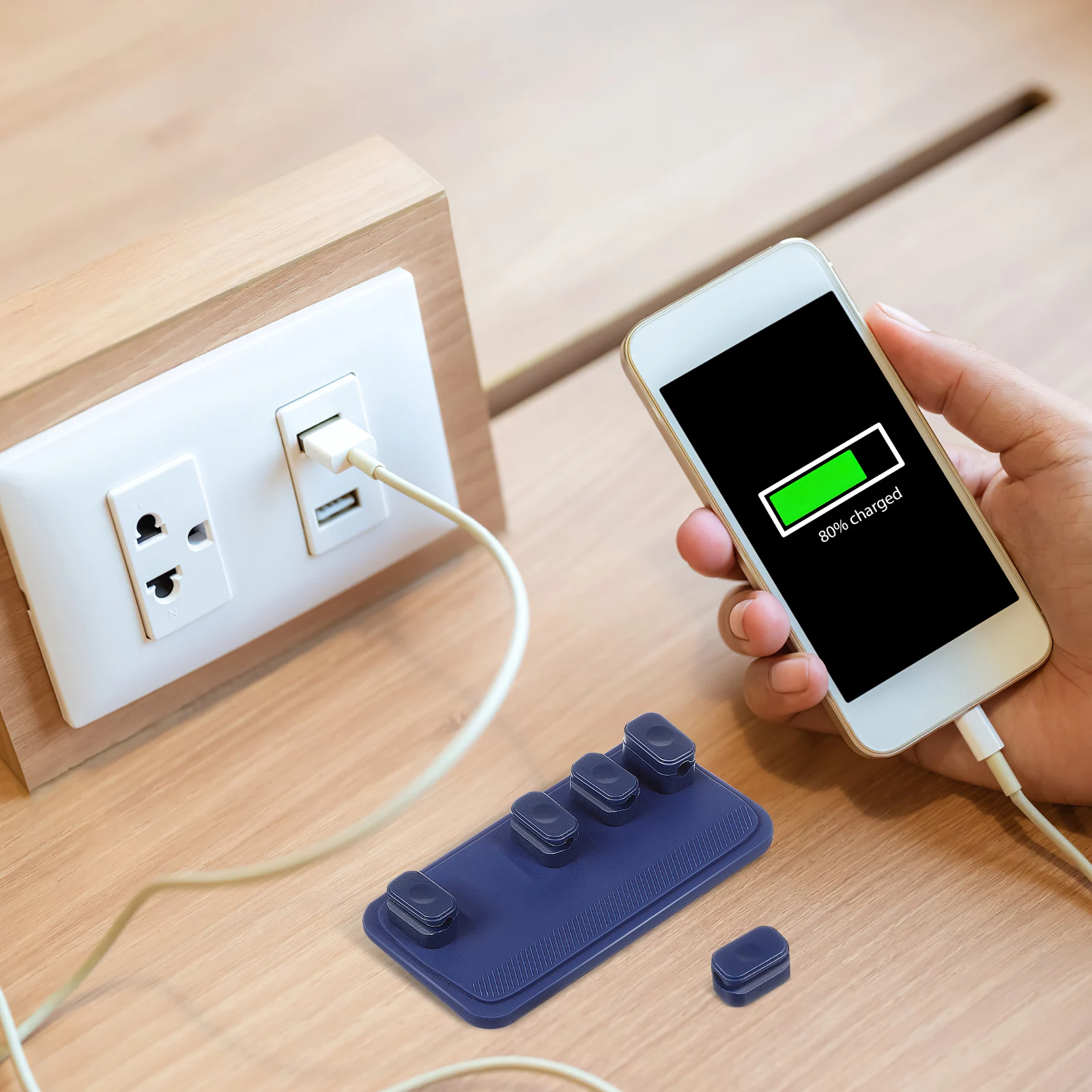 

2 Sets Wire Fixer Organizers for Cords Magnetic Cable Keeper Holders Charging Cables Wall Silica Gel Storage