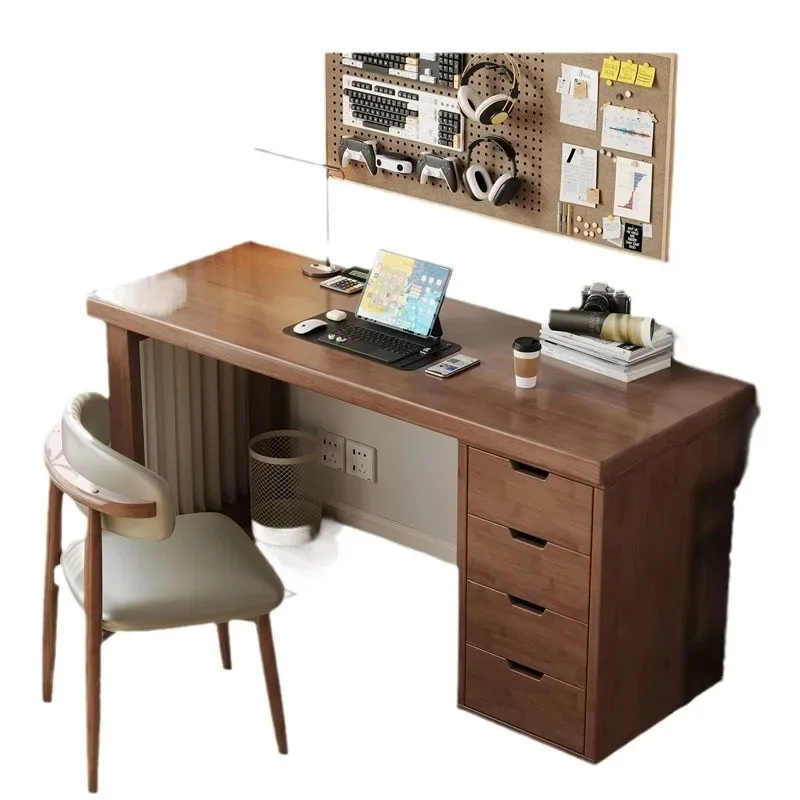 Massivholz-Schreibtisch mit Kommode, Schreibtisch für das Heimbüro, Computertisch für das Arbeitszimmer