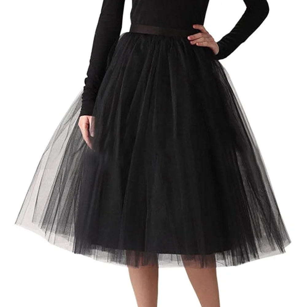 

Elegant Pleated Gauze Knee Length Skirt Women Adult Ballet Dancing High Waist Party Tutu Skirts Puffy Layers A Line Skirt