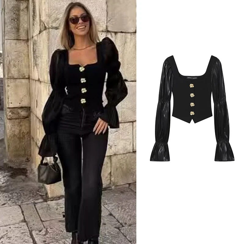 Delle donne 2025 Nuove Camicette di Modo di Autunno Elastico Sottile Elegante Camicette Da Viaggio delle Donne Chic Joker Casual Strada Gioventù Camicette Magliette E Camicette
