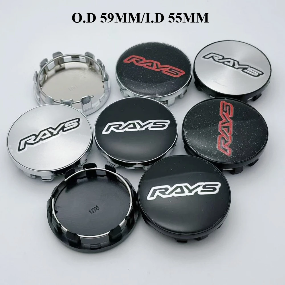 

4pcs 59MM ( 55MM I.D ) Rays Logo Emblem Badge Car Wheel Center Cap Rim Hubcaps Cover Wheels Hub Lid Replace Styling Accessories