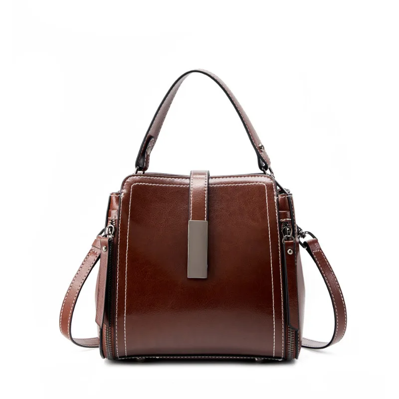 

Waxed Full-Grain Leather Shoulder Bag - Spacious Women's Crossbody Tote, Versatile Minimalist Small Bucket Bag