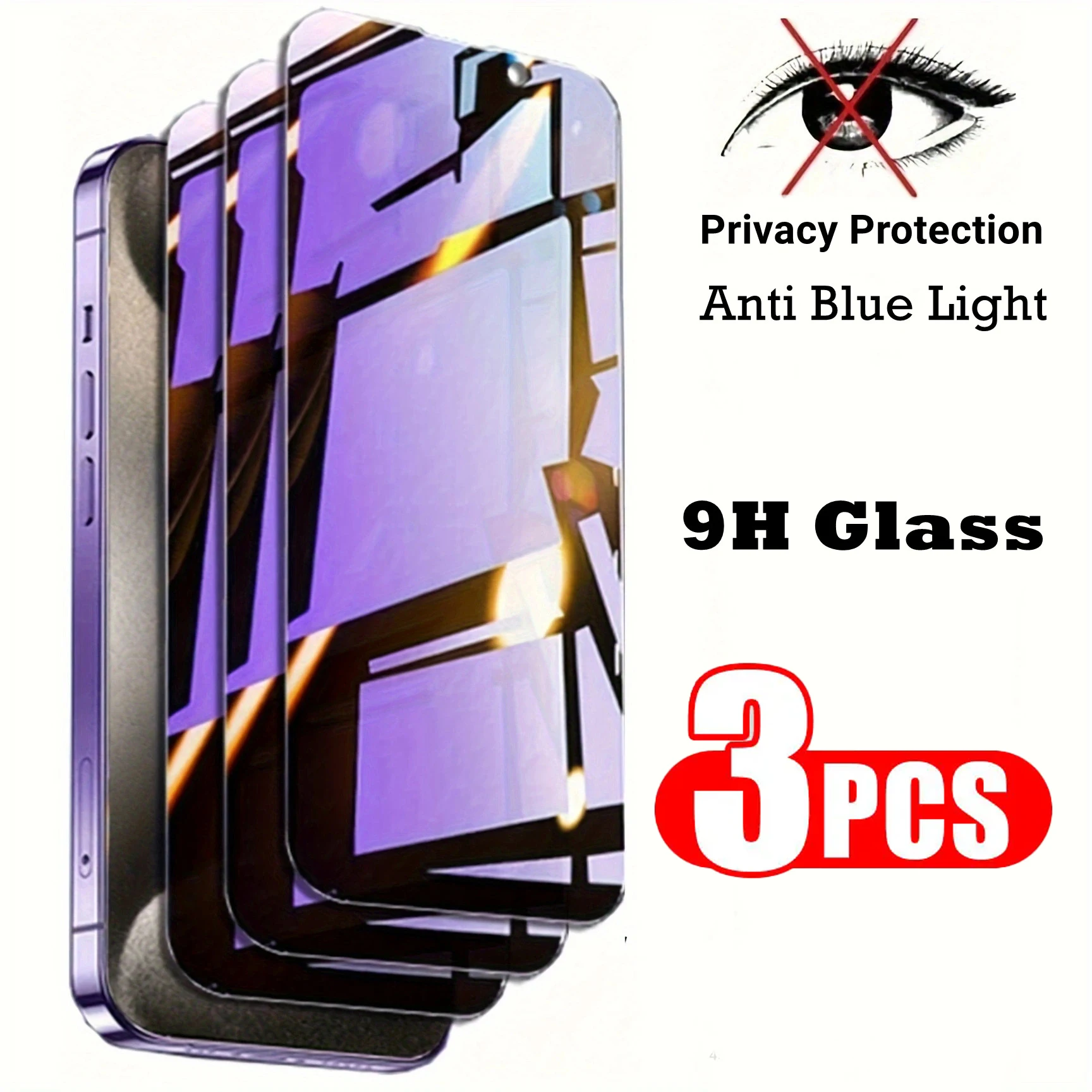 

3 Pack for iPhone 16 14 Plus 13 12 Mini 11 15 Pro Max 16E Privacy Screen Protector Anti-Peeping Blue Light Eye Protection Glass