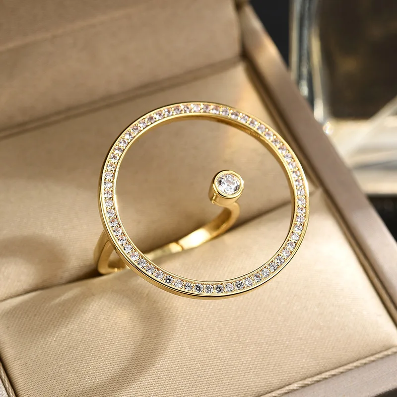 FEEHOW Geometric Circle anelli regolabili per le donne Luxury Gold/Sliver Color Zirconia Ring Wedding Party Jewelry