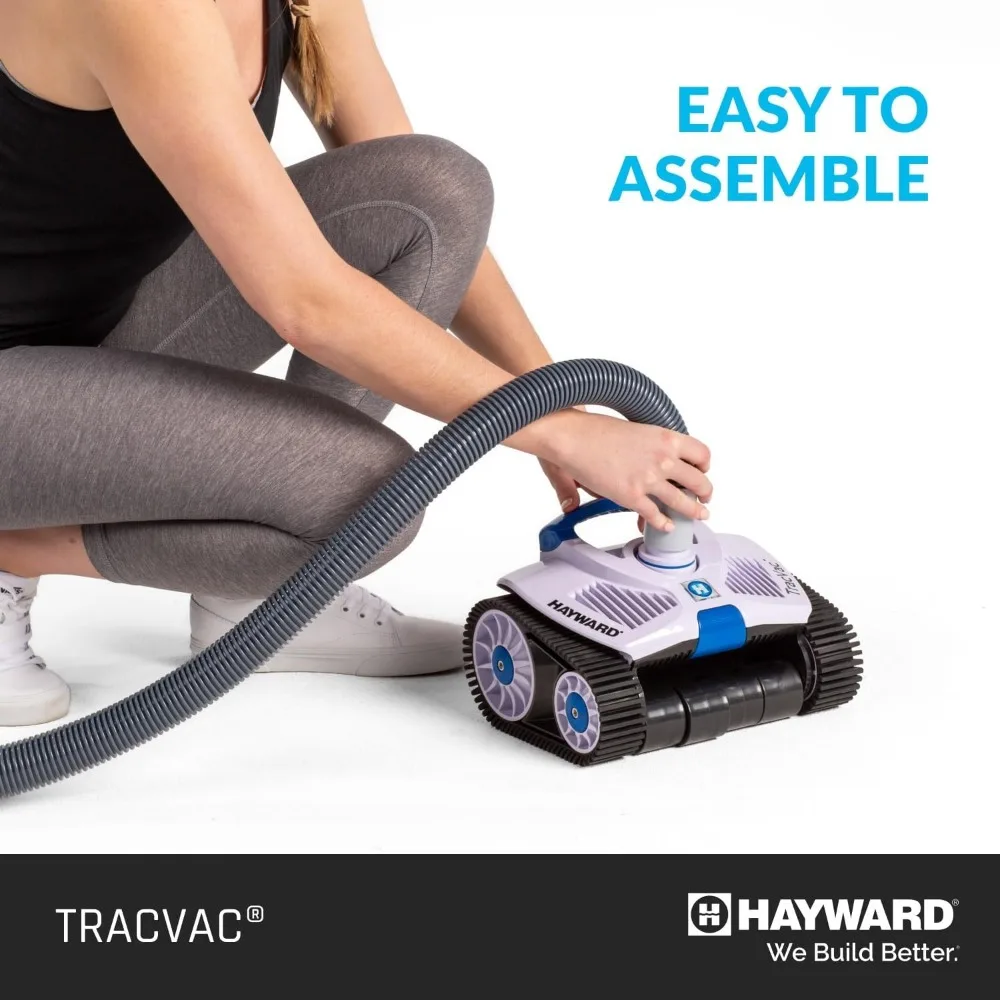 TracVac Lightweight Automatic Suction Vacuum Cleaner with Hose and Valve for In Ground Swimming Pool Maintenance, White