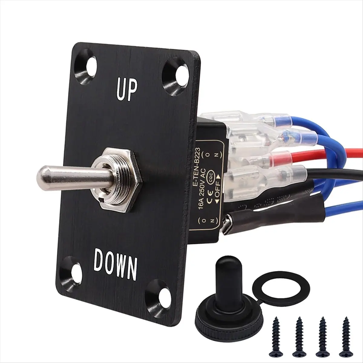 HITL Rocker Toggle Switches Momentary 6 Pin 3 Position (ON)-Off-(ON)UP/Down Polarity Reverse Switch with Panel,Wires and Cap