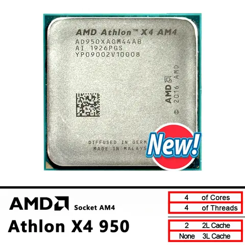 AMD Athlon X4 950 NUOVO 3,5 GHz Quad-Core Quad-Thread L2 = 2M 65W AD950XAGM44AB Presa AM4 nuova ma senza ventola