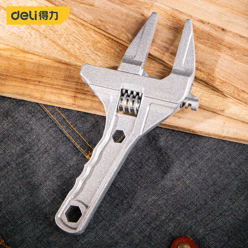 Deli Adjustable Wrench Multi functional Dual Use Large Open End Wrench Household Open Bathroom Pipe Adjustable Wrench